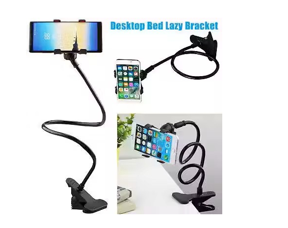 Flexible Lazy Phone Stand | 360° Adjustable Gooseneck Mobile Holder for Desk, Bed & Live Streaming (Black, Steel)