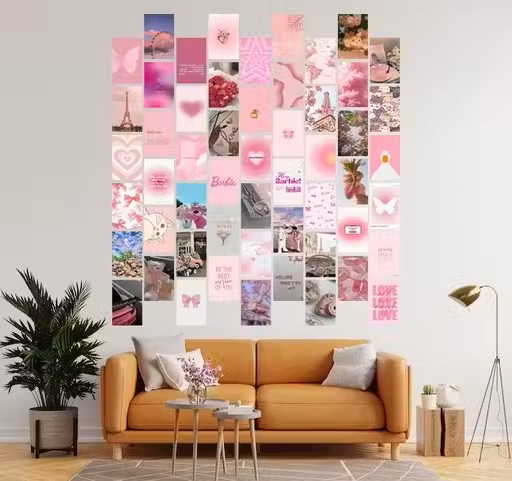 Pink Aesthetic Collage Kit – Set of 54 Mini Wall Posters (4x6 Inch, Unframed)