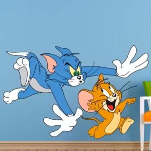 RNG Graphics Tom and Jerry Wall Sticker | Multicolor PVC Vinyl Self-Adhesive Cartoon Décor for Kids Room & Bedroom (45 x 29 cm)