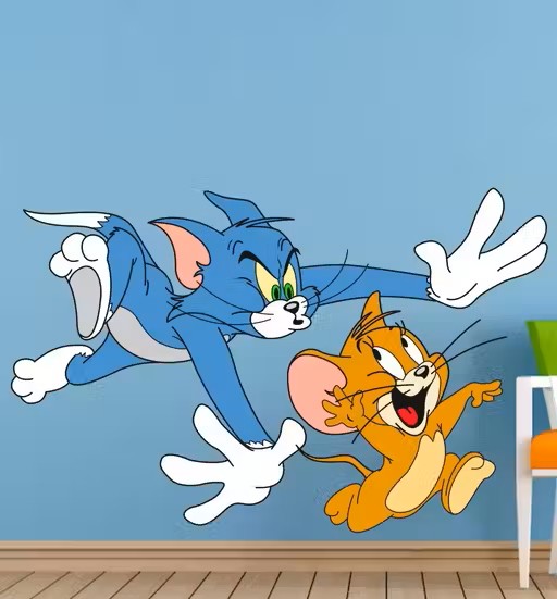 RNG Graphics Tom and Jerry Wall Sticker | Multicolor PVC Vinyl Self-Adhesive Cartoon Décor for Kids Room & Bedroom (45 x 29 cm)