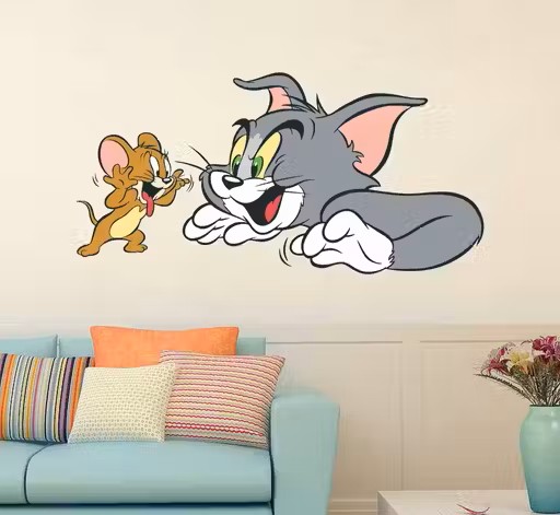 Wall Attraction Tom & Jerry Cartoon Kids Wall Sticker | Removable Vinyl Adhesive Décor for Children’s Room (58 x 30 cm)