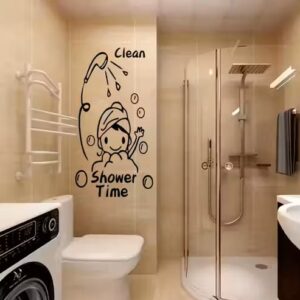 Cute Bath Girl Bathroom Glass Sticker | Self-Adhesive PVC Vinyl Decorative Sticker for Kids’ Room & Bathroom Décor