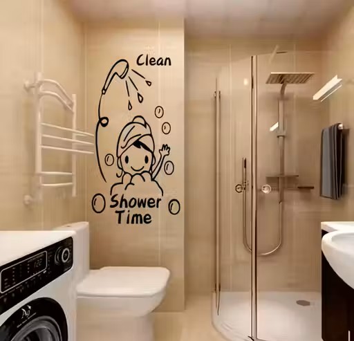 Cute Bath Girl Bathroom Glass Sticker | Self-Adhesive PVC Vinyl Decorative Sticker for Kids’ Room & Bathroom Décor