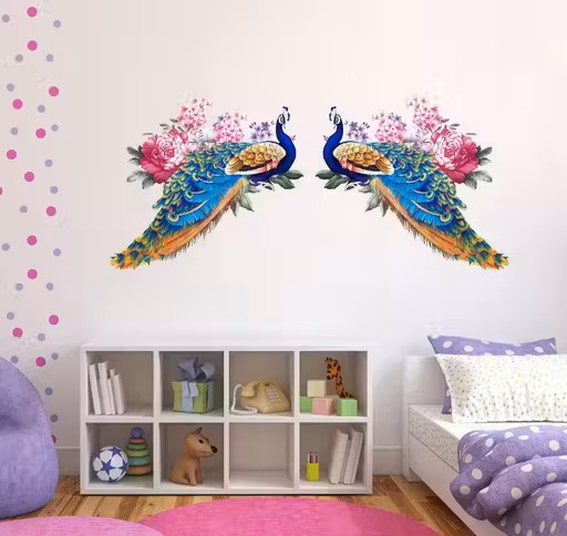 Beautiful Peacock Vinyl Wall Sticker – Multicolor Nature Design (58 x 26 cm)