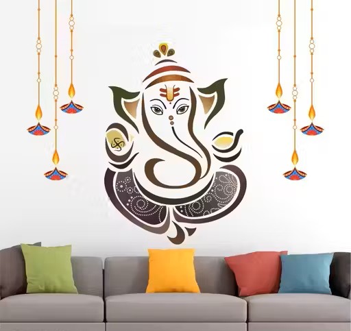 New Ganesh Ji Wall Sticker | Spiritual Vinyl Wall Décor for Home, Office & Temple