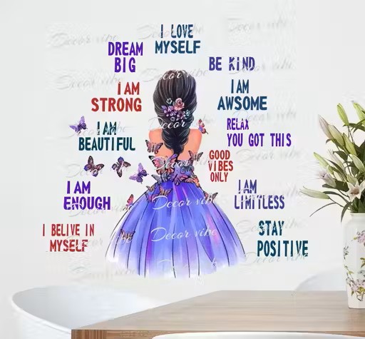 Trendy Woman Wall Sticker with Inspirational Quotes | Self-Love & Positivity Vinyl Wall Décor (23 x 20 Inch)