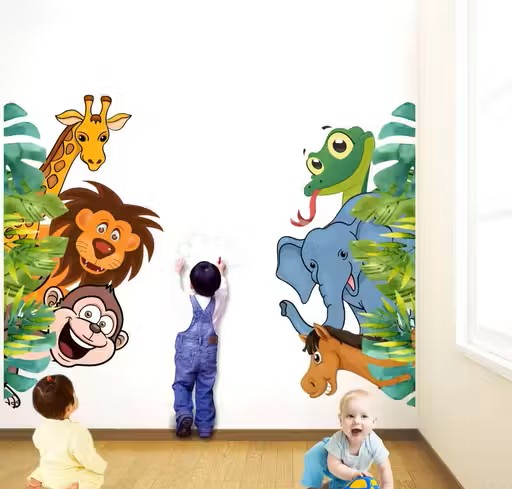 Sticker Yard Jungle Animals Wall Sticker | PVC Vinyl Wall Décor for Kids & Home (61 x 60 cm)