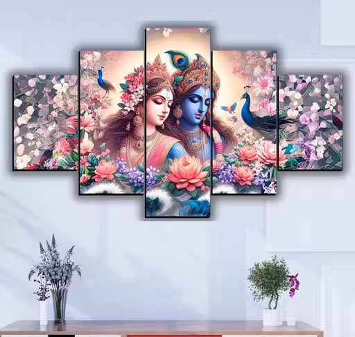 Divine Radha Krishna MDF Wall Art – Set of 5 Unframed Digital Prints (18 x 30 Inch)